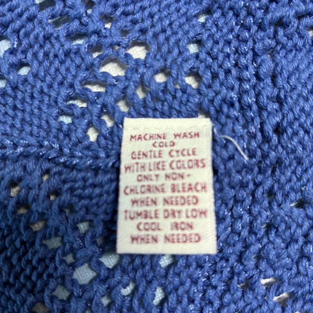 Blue Pointelle Knit Bolero Cardigan Open Front Lace Shrug Boho Cottagecore - Picture 4 of 5